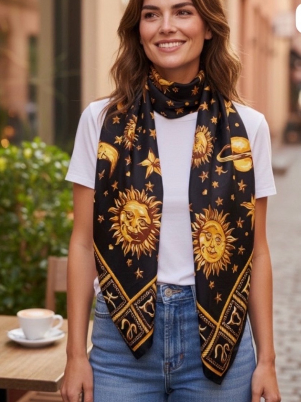 Vtg 80s Gianni Versace silk zodiac sun moon planets solar system astrology scarf